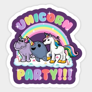 Unicorn Party Narwhal Hippopotamus Hippo Sticker